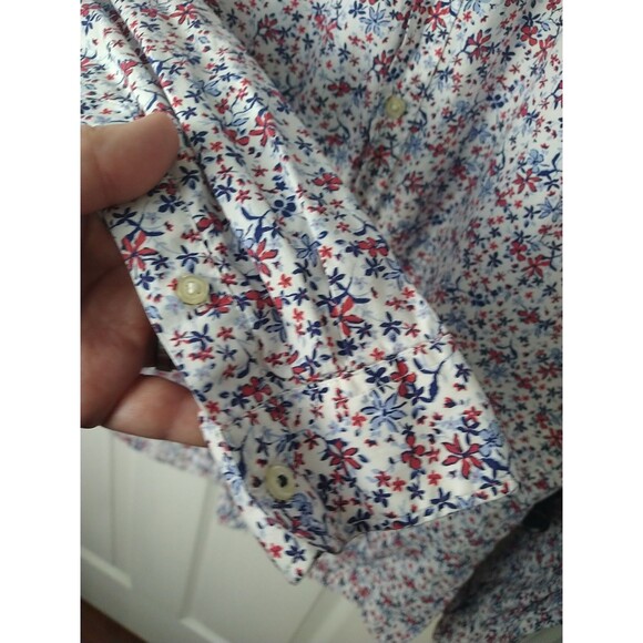 Zara Men Size S Floral Slim Fit Collared Button Shirt Red White Blue Patriot - Picture 5 of 8